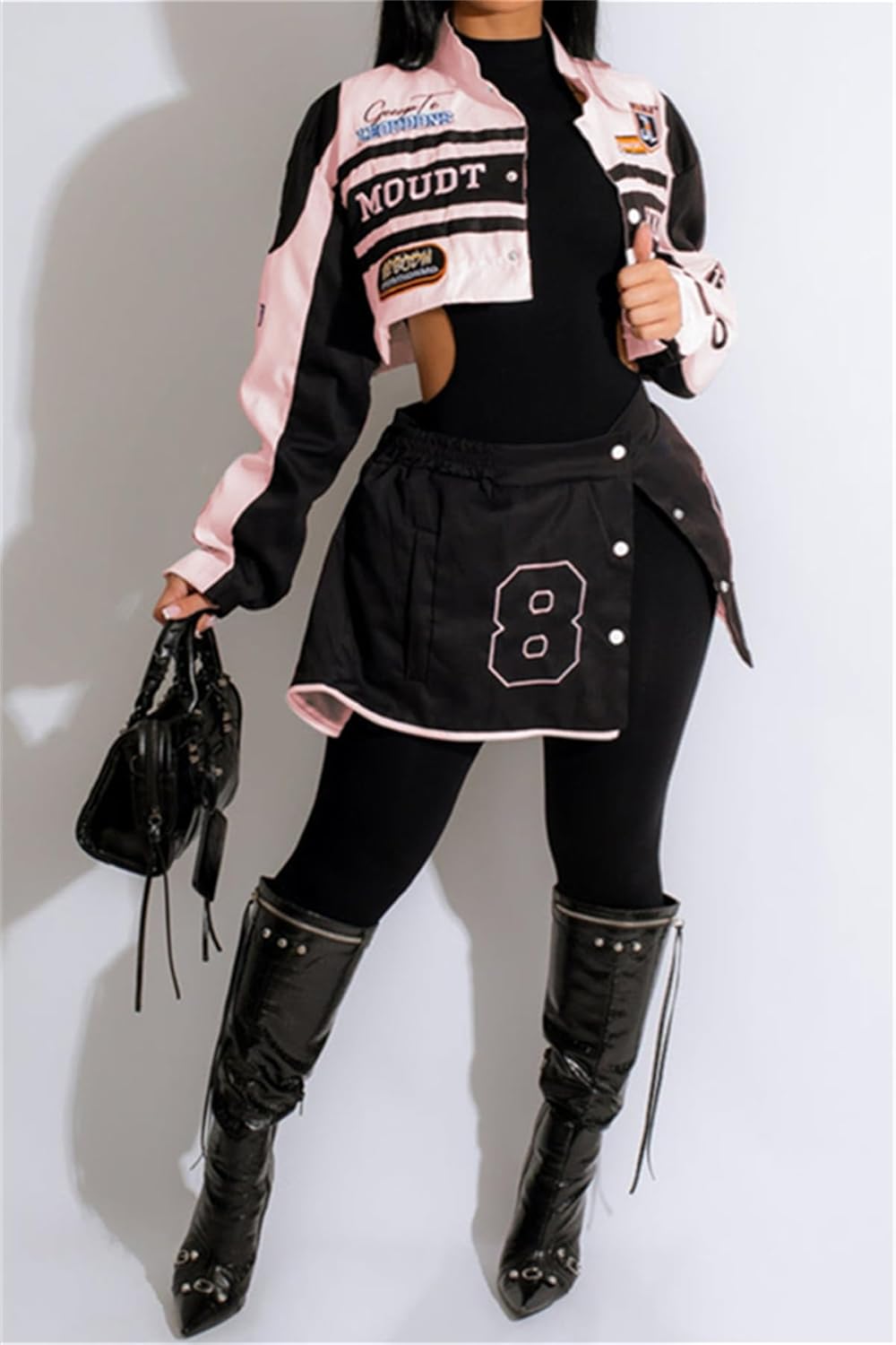 Women Varsity Jacket Motorcycle Detachable Letter Graphic Racer Vintage Colorblock Baseball Coats Streetwear - Image 2