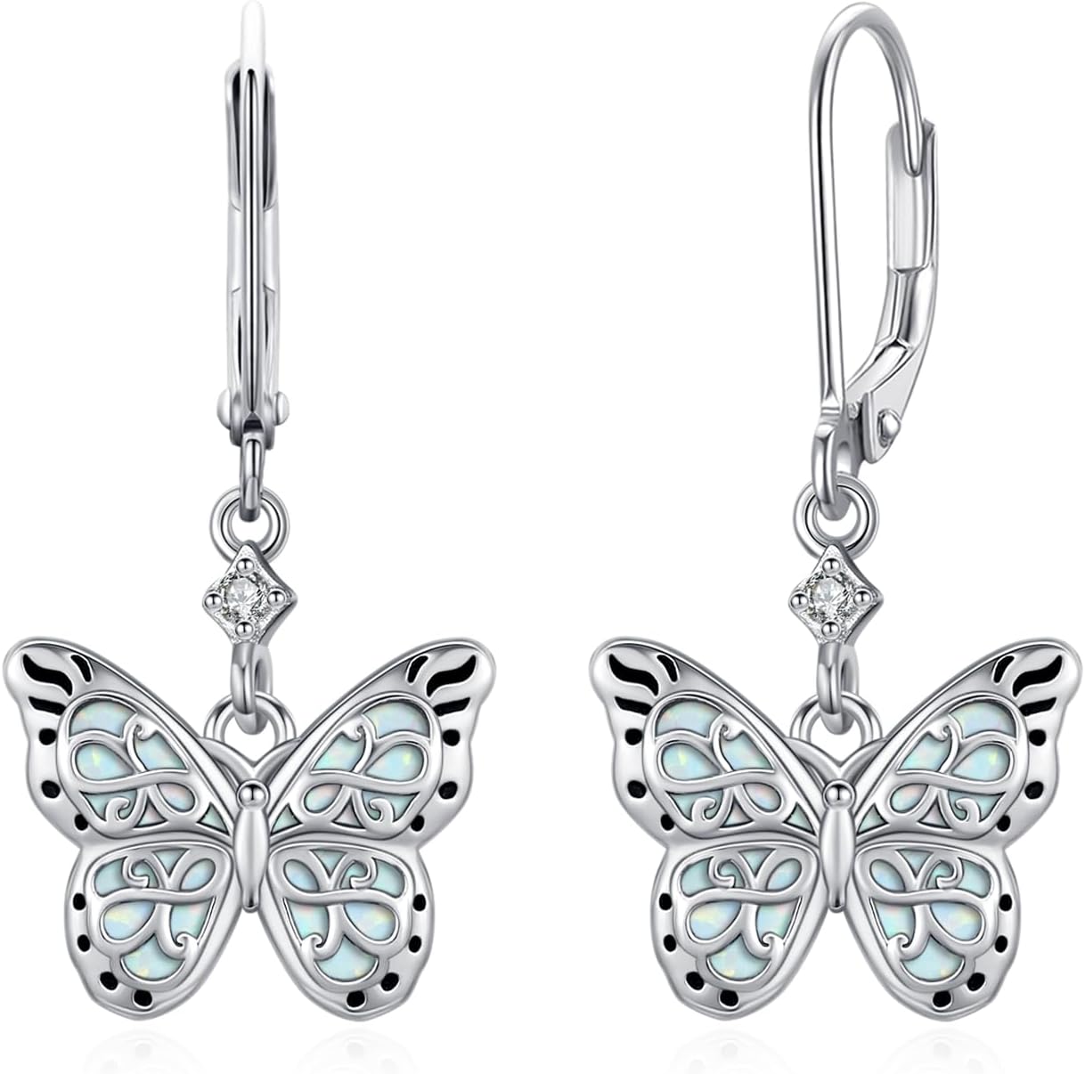 MEDWISE 925 Sterling Silver Butterfly Earrings - Hypoallergenic Opal Earrings for Women, Butterfly Dangle Dainty Infinity Jewelry Birthday Gifts for Women Her