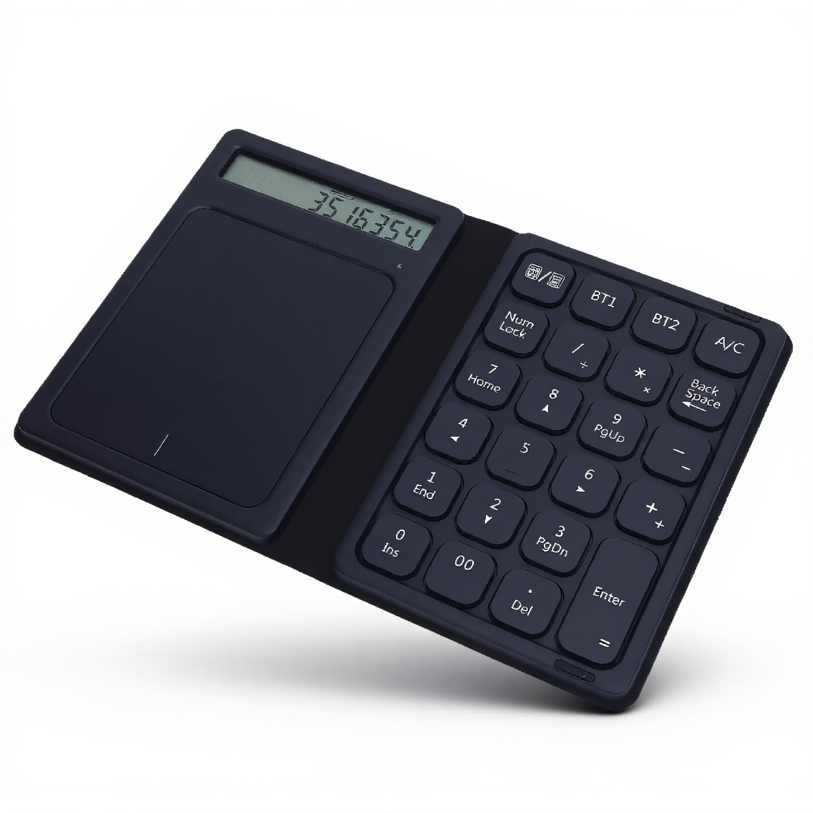 Heayzoki 23 Keys Bluetooth Number Pad, 3 in 1 Foldable Ultra Thin Wireless Numeric Keypad with Touchpad and Calculator, PU Leather Case, Type C Charging for Tablet Laptop-image-30