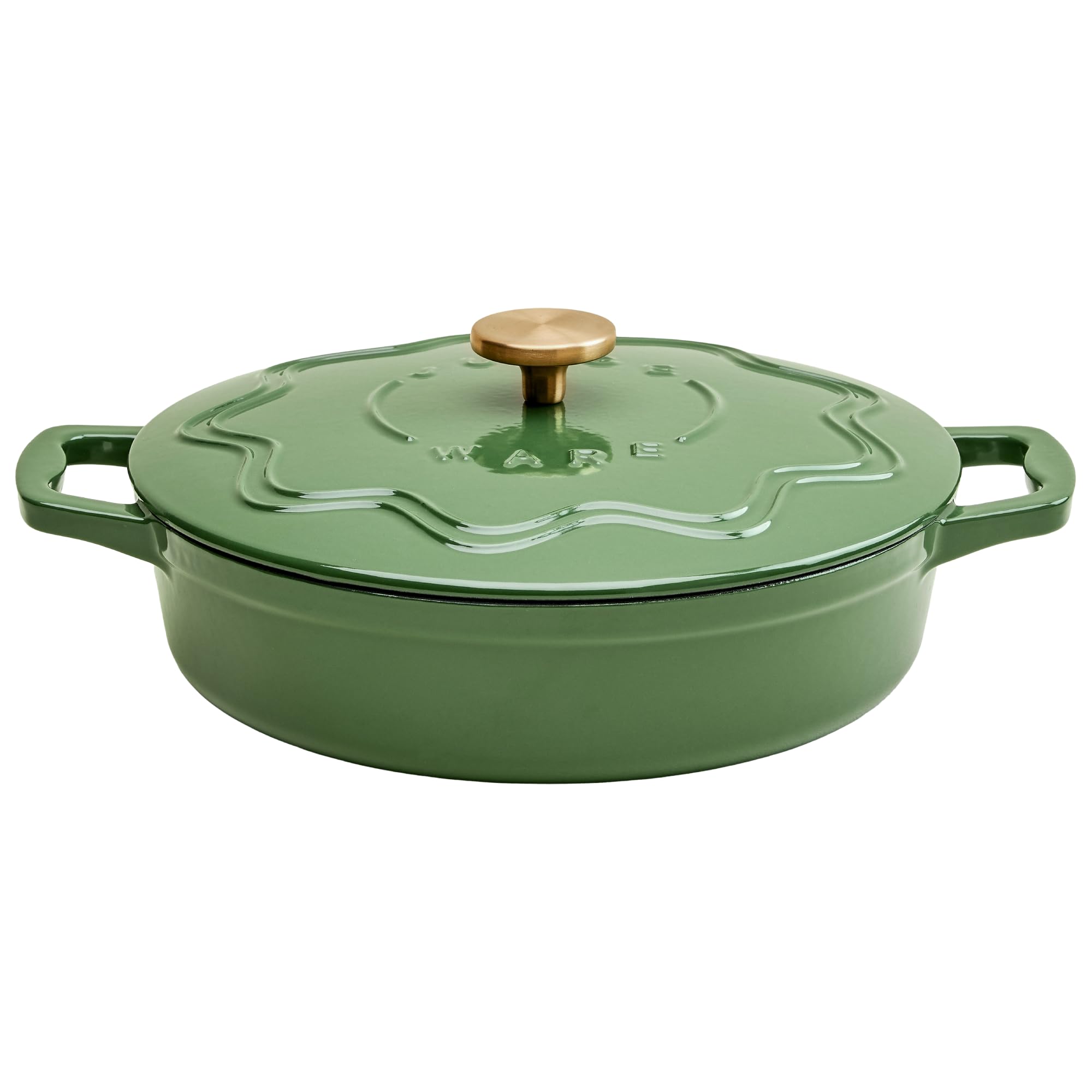 Judgeware Shallow Cast Iron Dutch Oven Casserole Dish with Lid (Green)