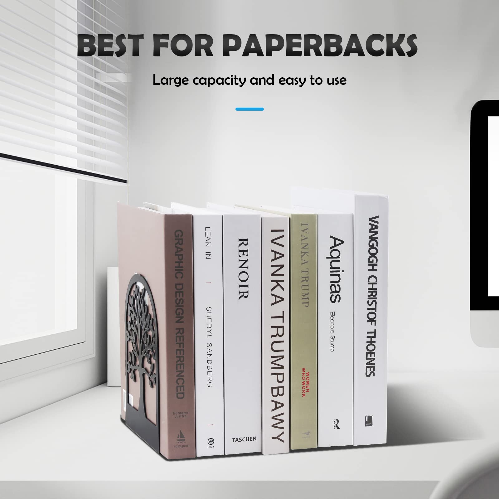 Fermalibri per Mensole in Metallo, Porta Libri per Libreria, Reggi Libri per Ufficio e Casa, Design Nero