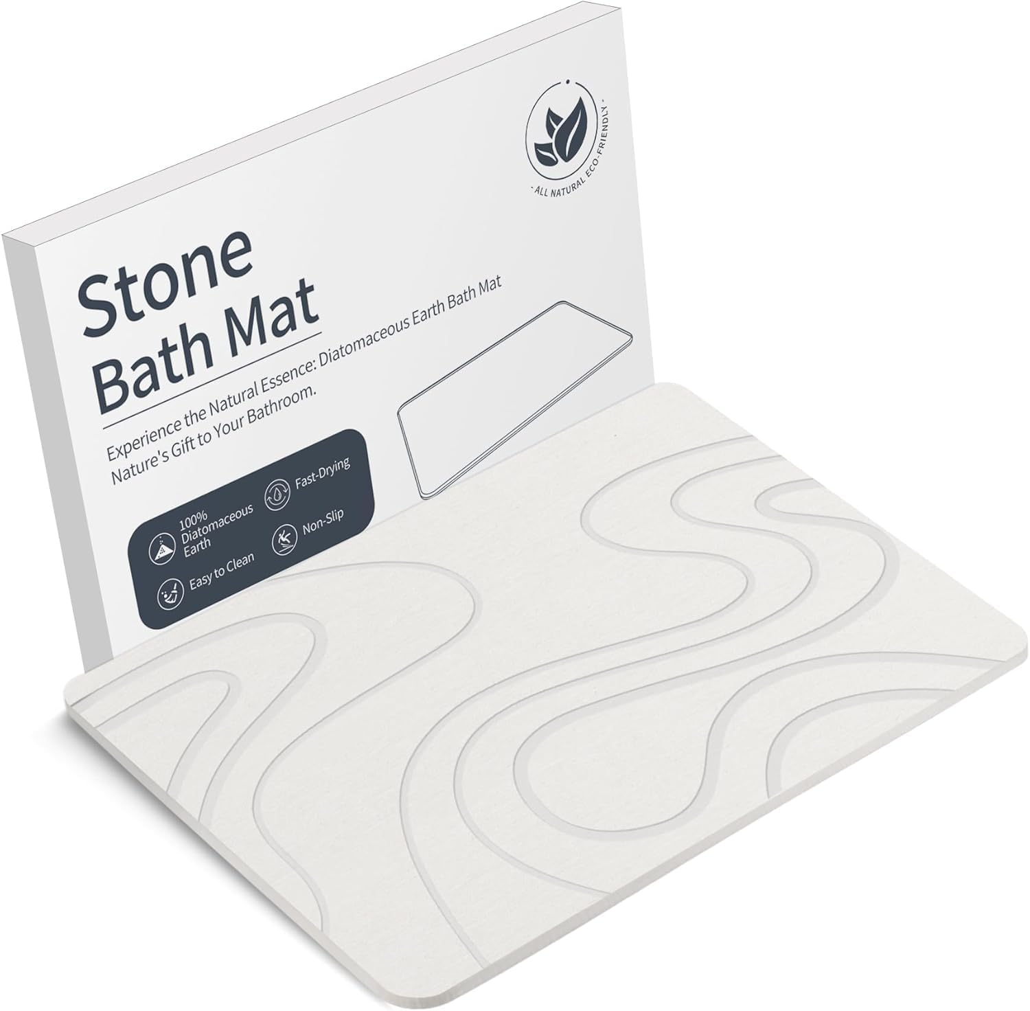 Stone Bath Mat Diatomaceous Earth Shower Mat Non-Slip Super Absorbent Diatomite Stone Mats for Bathroom Floor/Kitchen Counter Quick Drying Natural Easy to Clean(23.6''×15.4" White) Line2-white