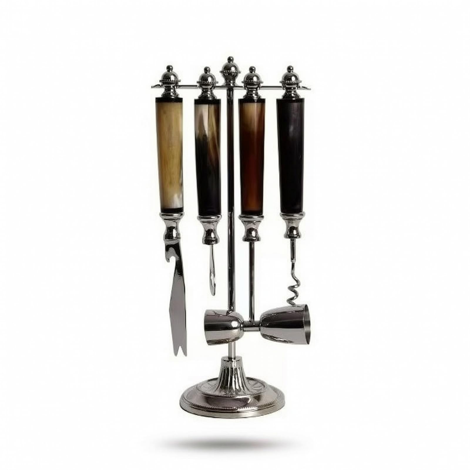 Juego Bar con Soporte Elegante Set Coctelería con Soporte Utensilio para Coleccionistas, 14 9 30cm, Juego De Herramientas para Vino De Cuerno De Buey