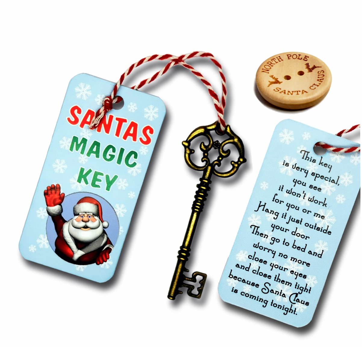 KateCreateSanta's Claus Magic Key with poem and Wooden Santa's Lost Button - Father Christmas Eve Tradition No Chimney Handmade Children's Christmas Eve Box Fillers (Blue vertical)