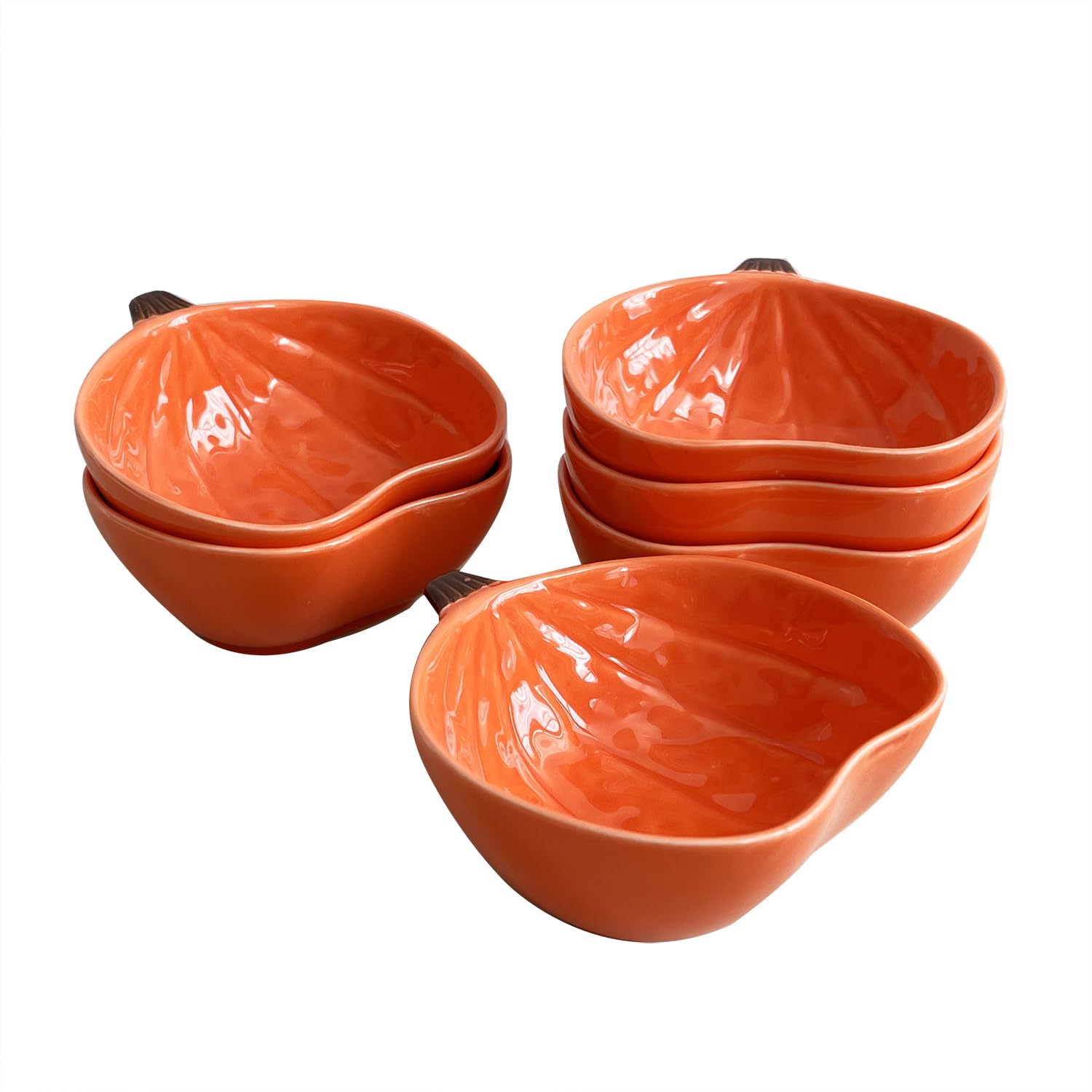 Lot de 6 ramequins en céramique en forme de citrouille, petits bols pour la cuisson de soufflés, puddings, collations, desserts, 170 g