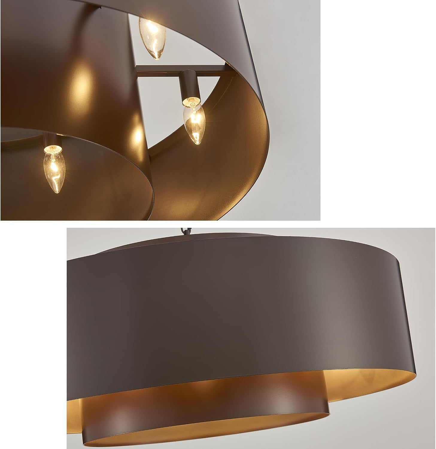 D30 Modern Geometric Metal Drum Pendant, Oil-Bronze Round Farmhouse Chandelier Industrial Pendant Light for Kitchen Island Dining Room Living Room