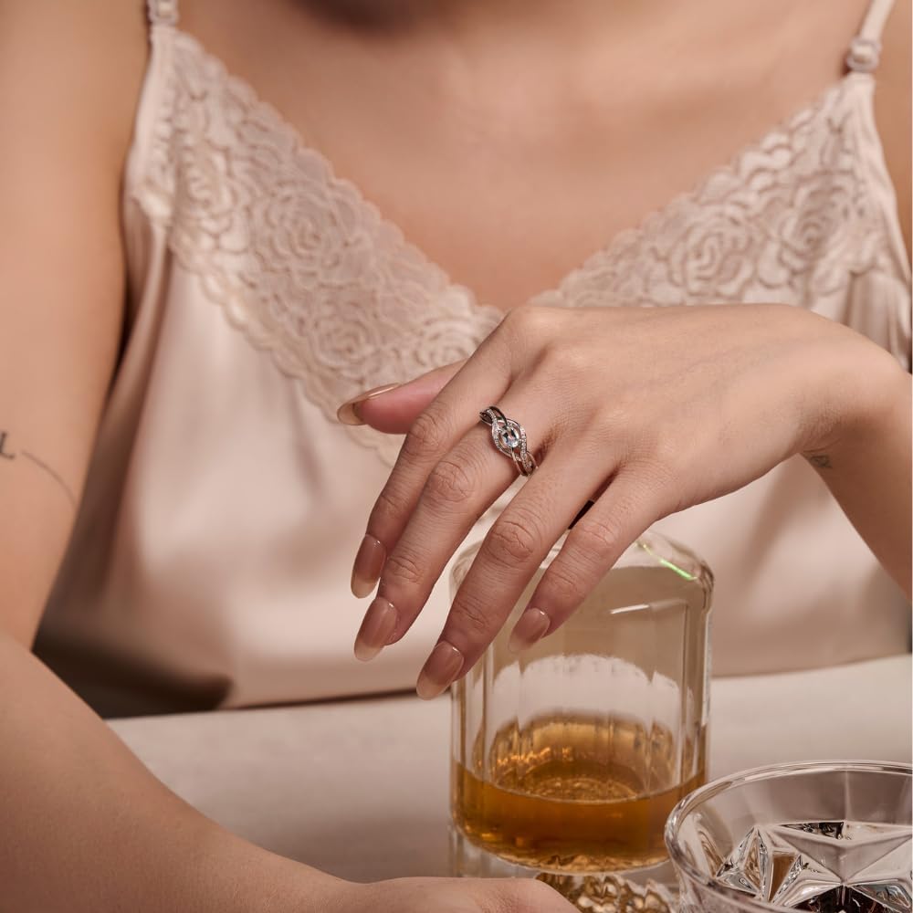 Oval Cut Gemstone Birthstone Interwoven Promise Ring in 925 Sterling Silver | Birthstone Jewelry for Woman, Elegant Jewelry for Women, Birthday Day Rings