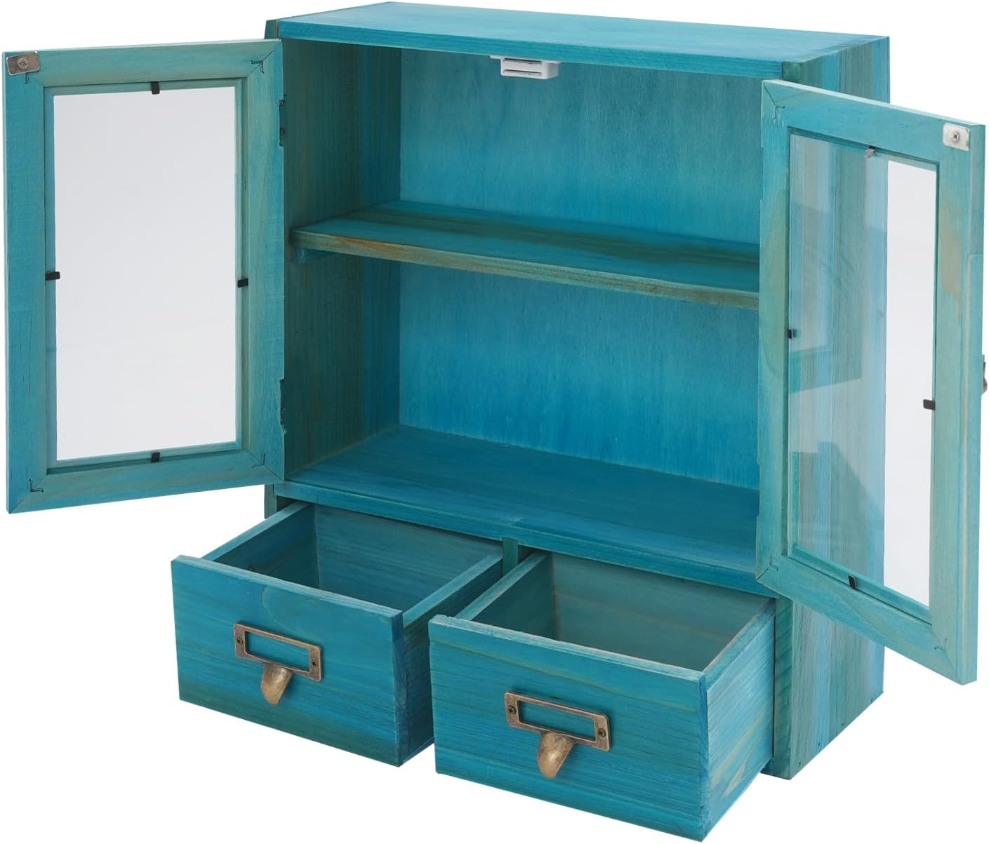 2 Tier Storage Cabinet, Double Door Wood Storage Cabinet with 2 Drawers, Modern Desk Organizer for Home/Office, 12.2 * 4.72 * 14.17in (2 Tier Blue)