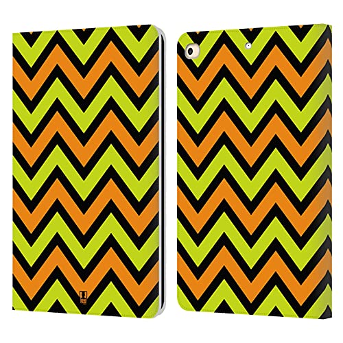 Étui portefeuille iPad 9.7 Head Case Designs avec motif zigzag vert et orange