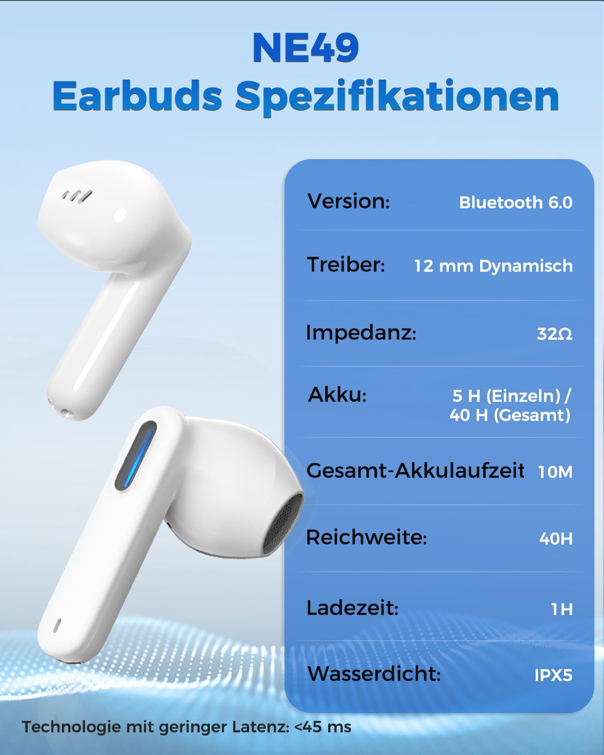 NE49 KI Übersetzungskopfhörer, 150+ Sprachen & 6 Modi Echtzeit Sprachübersetzer, Bluetooth 6.0 Kabellose Earbuds, 40h Akku, niedrige Latenz, AI-Chat, Musik, Anrufe, Transkription für Reisen & Business