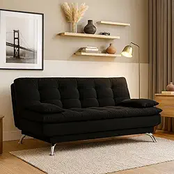 Sofá-Cama Casal 3 Lugares Premium Suede Pés de Metal Preto