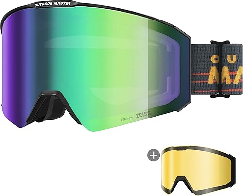 OutdoorMaster Gafas de esquí Falcon de ZEISS, OTG Gafas de snowboard antivaho, lente magnética intercambiable, gafas de nieve