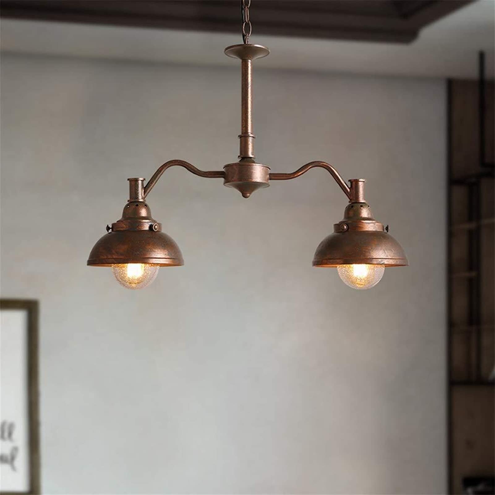 Lampadario per ristorante, illuminazione con paralume e doppio faro, stile vintage in ferro battuto, per soggiorno, cucina, mobili di illuminazione