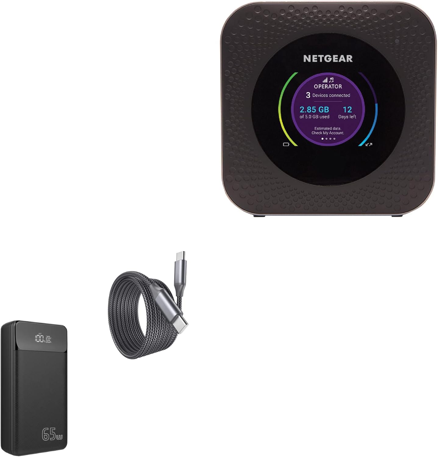 BoxWave Power Bank Compatible with Netgear Nighthawk MR1100 Mobile Hotspot - PD Rejuva Power Pack Bundle (65W 30000mAh), Power Delivery Power Bank Portable Adapter - Jet Black