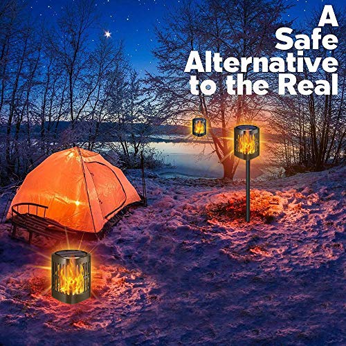 Ollivage Hanging Solar Lights, Dancing Flame Solar Lights Outdoor Hanging Lanterns, Solar Powered Torch Lights and USB Charging Solar Flame Landscape Lights for Garden Patio Deck Yard Path, 2 Pack