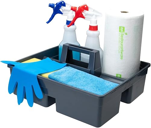 Restaurantware RW Clean - Carrito de limpieza de 15.2 x 13.2 x 6.7 pulgadas, 1 compartimento triple, cesta de limpieza de plástico negro resistente