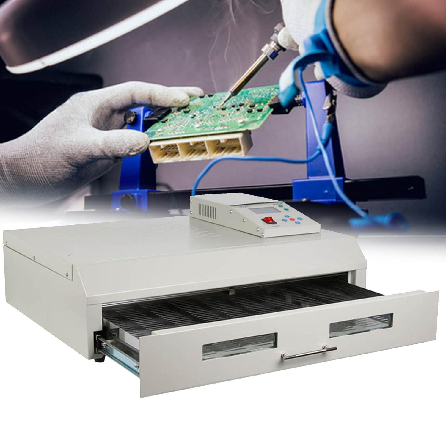 XNXYSMKJ Reflow Oven Soldering Machine,BGA Rework Station, Professional Infrared Heater, Automatic Soldering, Temperature Range 0℃ - 350℃ (962c)
