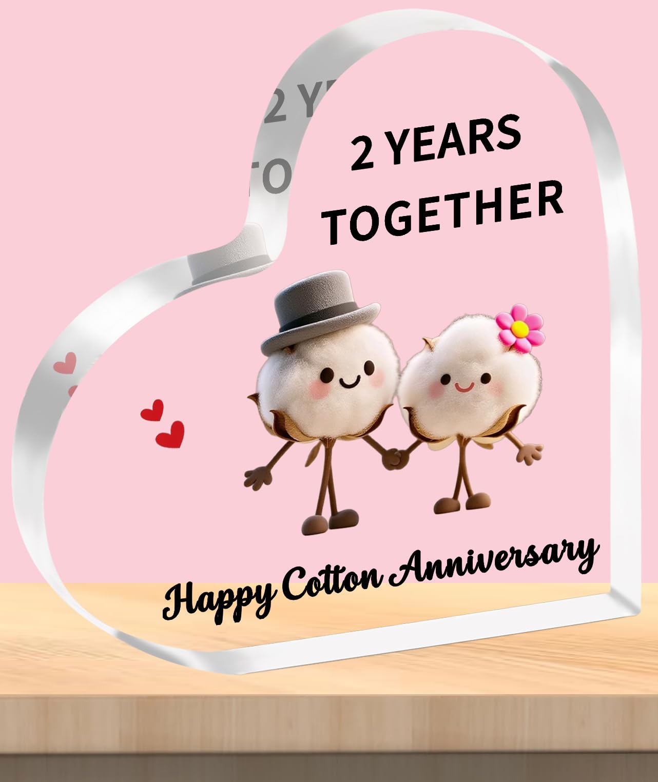 TTOVEN 2nd Anniversary Plaque Gifts for Her Him,Happy Cotton Anniversary Plaque,I Love You Romantic Acrylic Heart Gifts For Women Men,Gifts For Couples Second Wedding Anniversaries