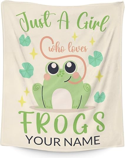 Personalized Frog Blanket Gifts with Name - 50x60 Inches Cute Throw for Girls - Green Soft Fuzzy Blankets for Bed, Couch & Living Room