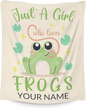 Personalized Frog Blanket Gifts with Name - 50x60 Inches Cute Throw for Girls - Green Soft Fuzzy Blankets for Bed, Couch & Living Room