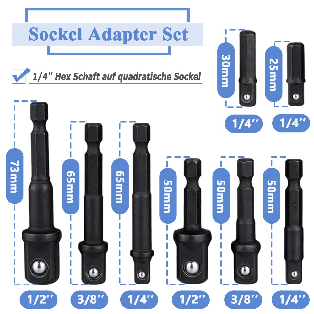 Mesee 8-tlg. Stecknussadapter-Set – 1/4", 3/8", 1/2" Antrieb Für Bohrmaschinen & Schraubendreher