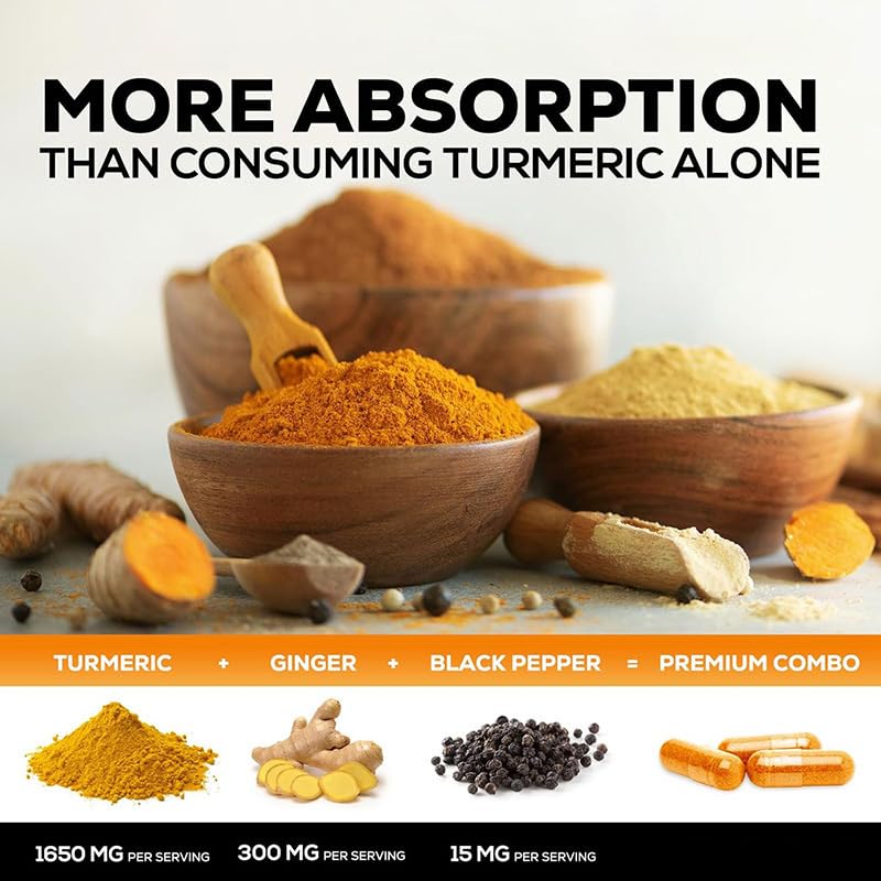Curcumina con estratti biologici di curcuma, zenzero, piperina e pepe nero per un assorbimento ottimale, vegetariano, non OGM, senza glutine