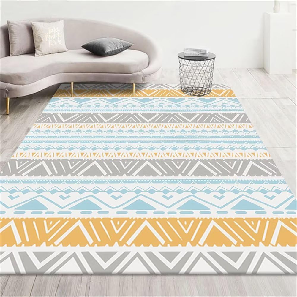 Tapis salon bleu frais géométrique durable grand tapis de salle à manger moderne 100x160cm
