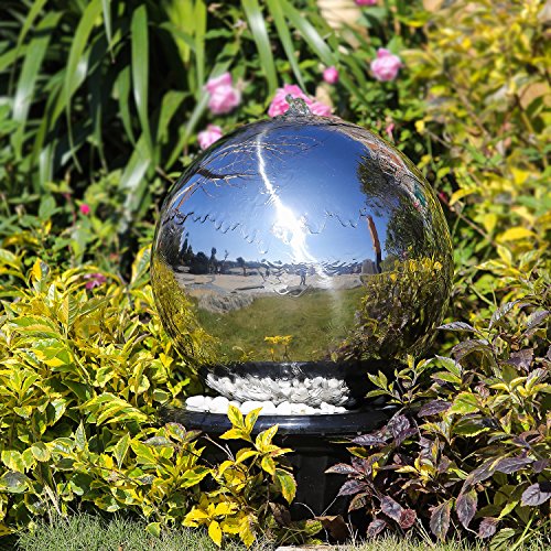 Köhko 30 cm Kugelbrunnen Hochglanz poliert 21003 aus Edelstahl mit LED-Beleuchtung