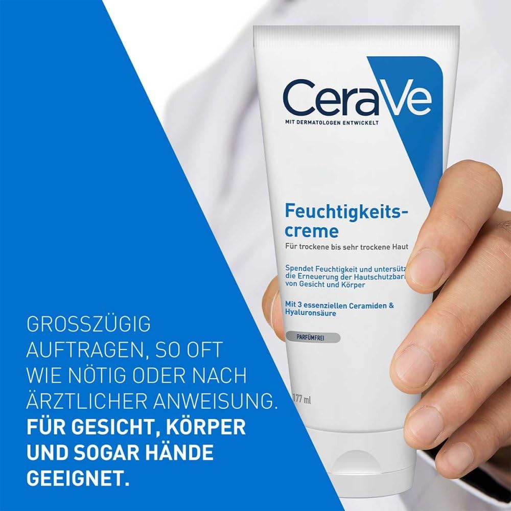 Crema Idratante CeraVe 177ml per Pelli Secche e Molto Secche con Ceramidi e Acido Ialuronico, Ipoallergenica e Senza Profumo
