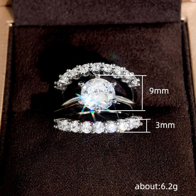 Gixaxak Classic Ring Set 3 PCS 925 Sterling Silver Stackable Engagement Rings Set Cubic Zirconia Eternity Bands Wedding Promise Rings Round CZ Wedding Engagement Promise Eternity Rings 8 - Image 6