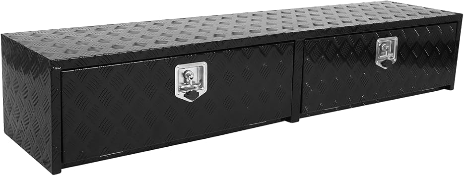BLACKHORSE-RACING 72 Inch Heavy Duty Aluminum Stripes Plated Truck Tool Box with Two Lower Drawers,-Waterproof Storage Box with T-Handle,Lock and Keys-Black 72" x 15" x 13"