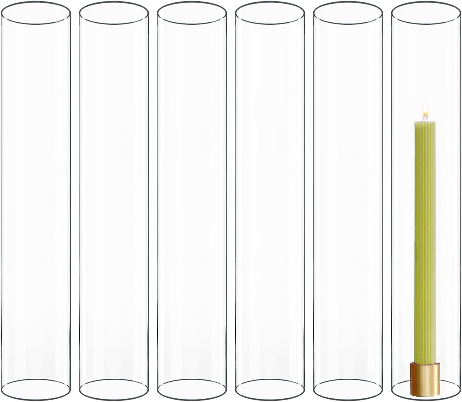 CYS EXCEL 6 PCS (H:14" D:2.5") Glass Hurricane Candleholder Tubes | Open-Ended Bottomless Cylinder, Chimney Tube for Taper Candles and Candlesticks