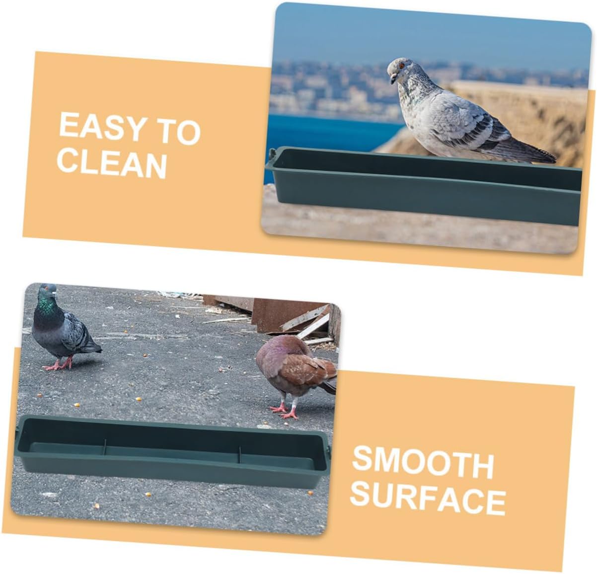 2pcs Hanging Bird Feeder for Cage, Anti-Spill Plastic Chicken and Duck Feeding Trough with 3 Compartments, Thickened Rectangular Poultry Food Holder for Pigeons and Cockatiels