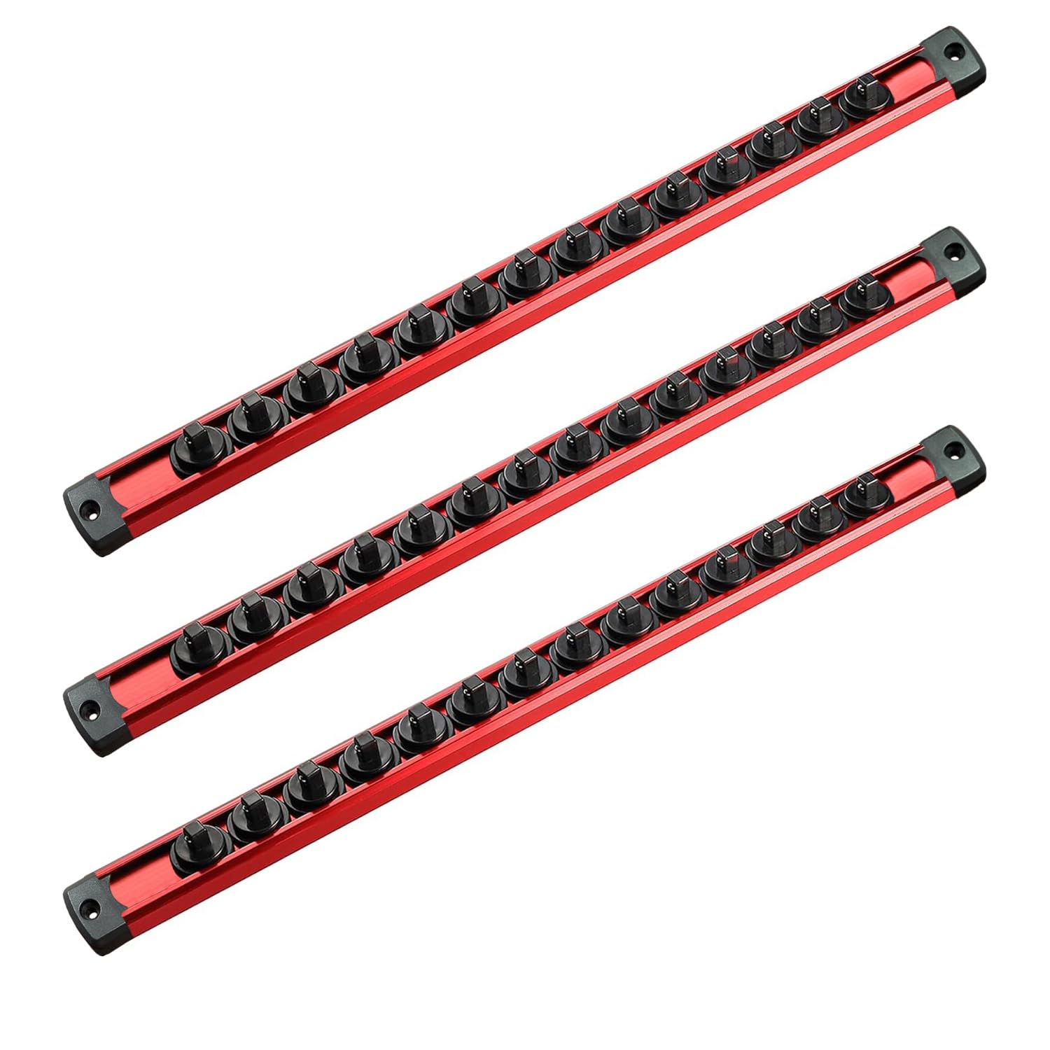 ACEBON Magnetic Socket Organizer Set, 3PCS Aluminum Alloy Socket Rail, Heavy Duty Socket Holder, 1/4-Inch Socket Rack, Holds 42 Sockets