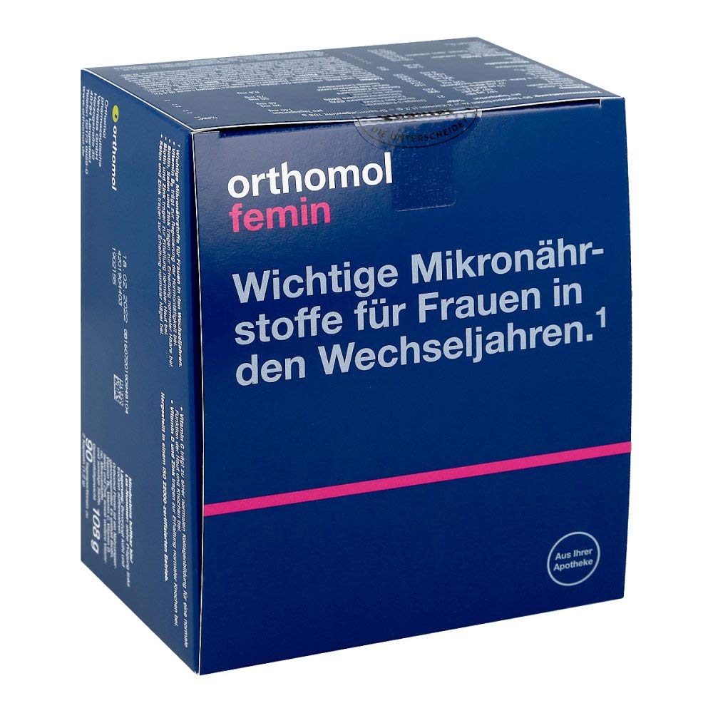 Orthomol Femin - Mikronährstoffe für Frauen in den Wechseljahren - mit Biotin, Selen, Zink, Nachtkerzenöl, Coenzym Q10 - Kapseln, 90 St. Tagesportionen