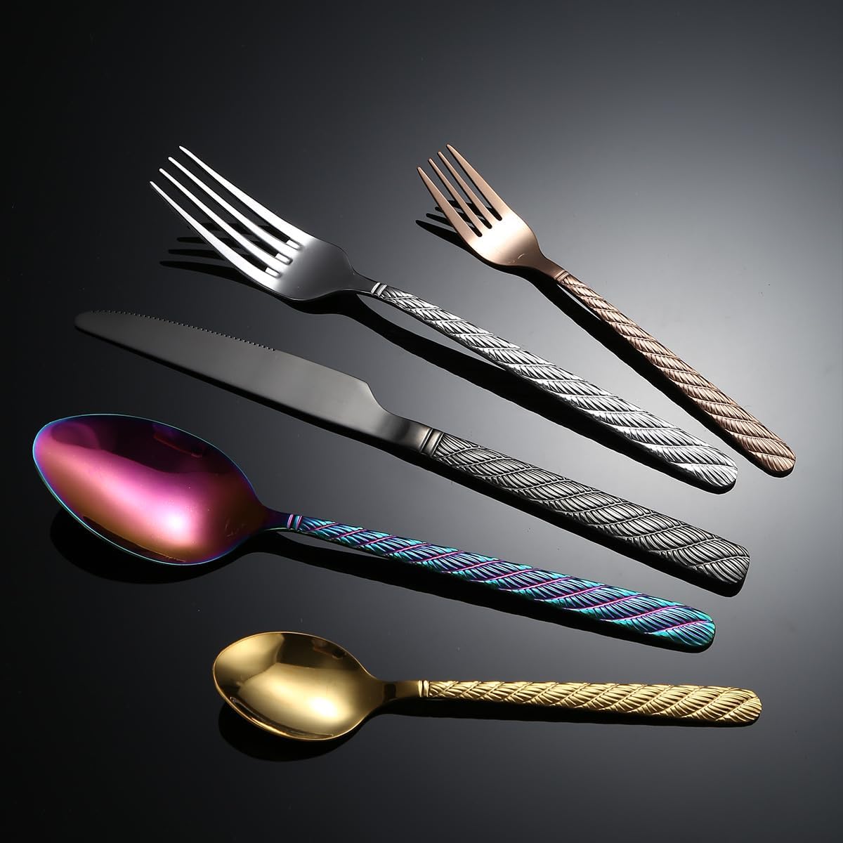 Silverware Flatware Set, 5/20/30/40/50/60 Pieces Twist Pattern Tableware Stainless Steel Knife, Fork And Spoon Hotel Restaurant Tableware Steak Knife Home Set(Rose Gold,30 Pieces for 6)