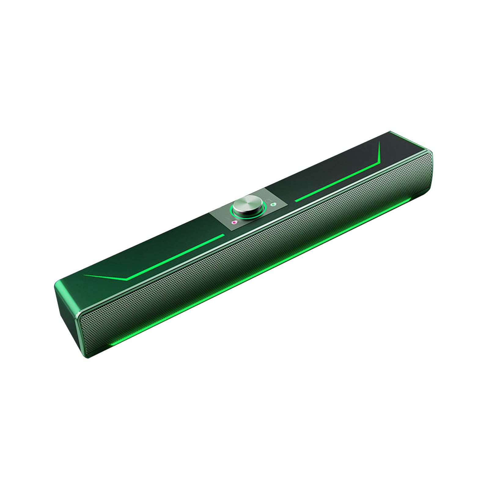 Haut-parleurs PC, 3W Portable Stéréo Surround 3D Soundbar avec lumières LED vertes, USB Bluetooth5.3 Audio 2.0 Canaux Caisses Moniteur pour PC de bureau Ordinateur Portable TV (USB+Bluetooth5.3)