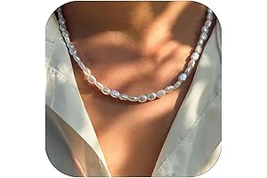 Pearl Necklace Men Baroque White Round Pearl Necklace for Boys Mens Pearl...