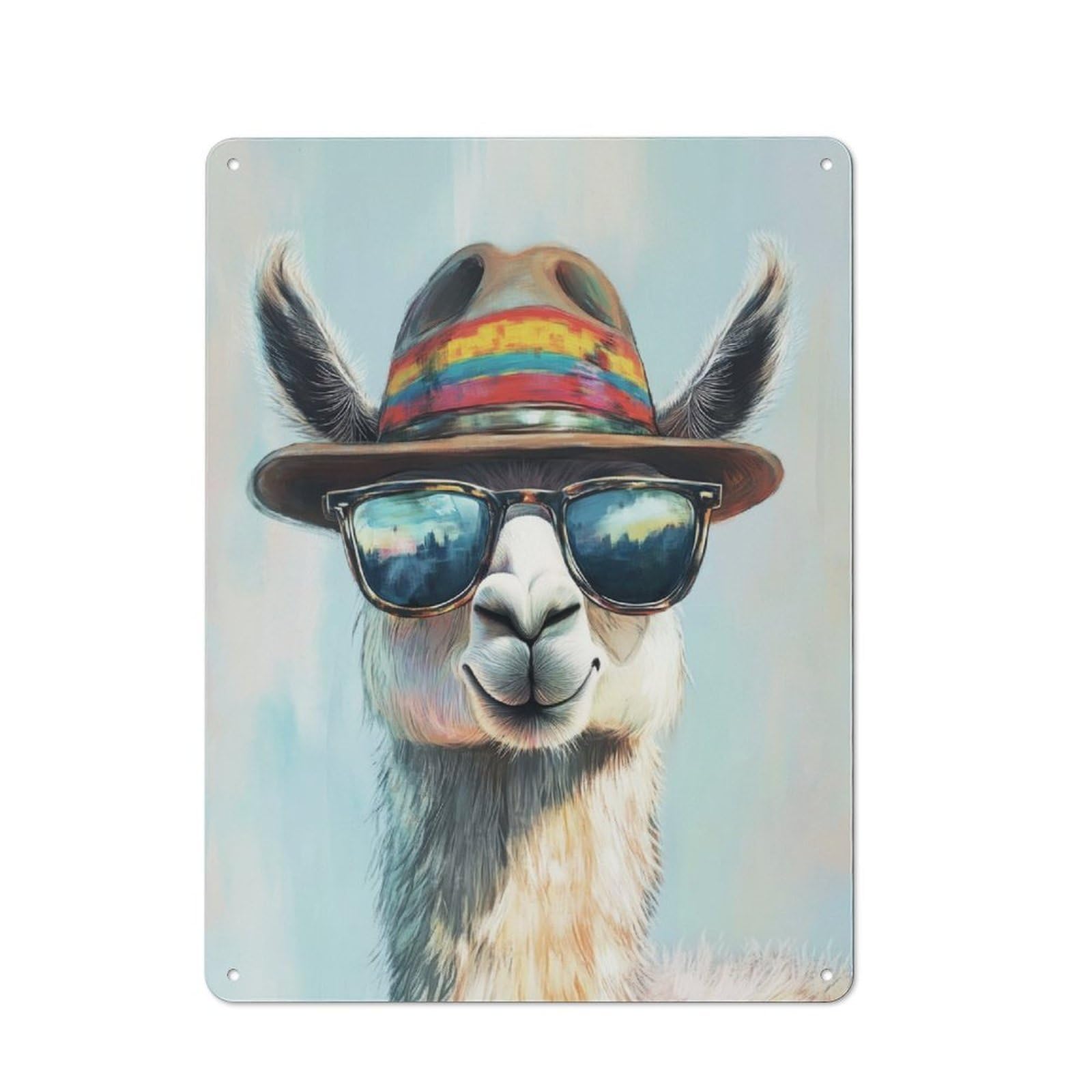 Junmoney Cool Llama In Sunglasses Rustic Metal Sign 40X30cm Featuring For Hallway Wall, For Collectors Decorating Hallways And Entrance Areas