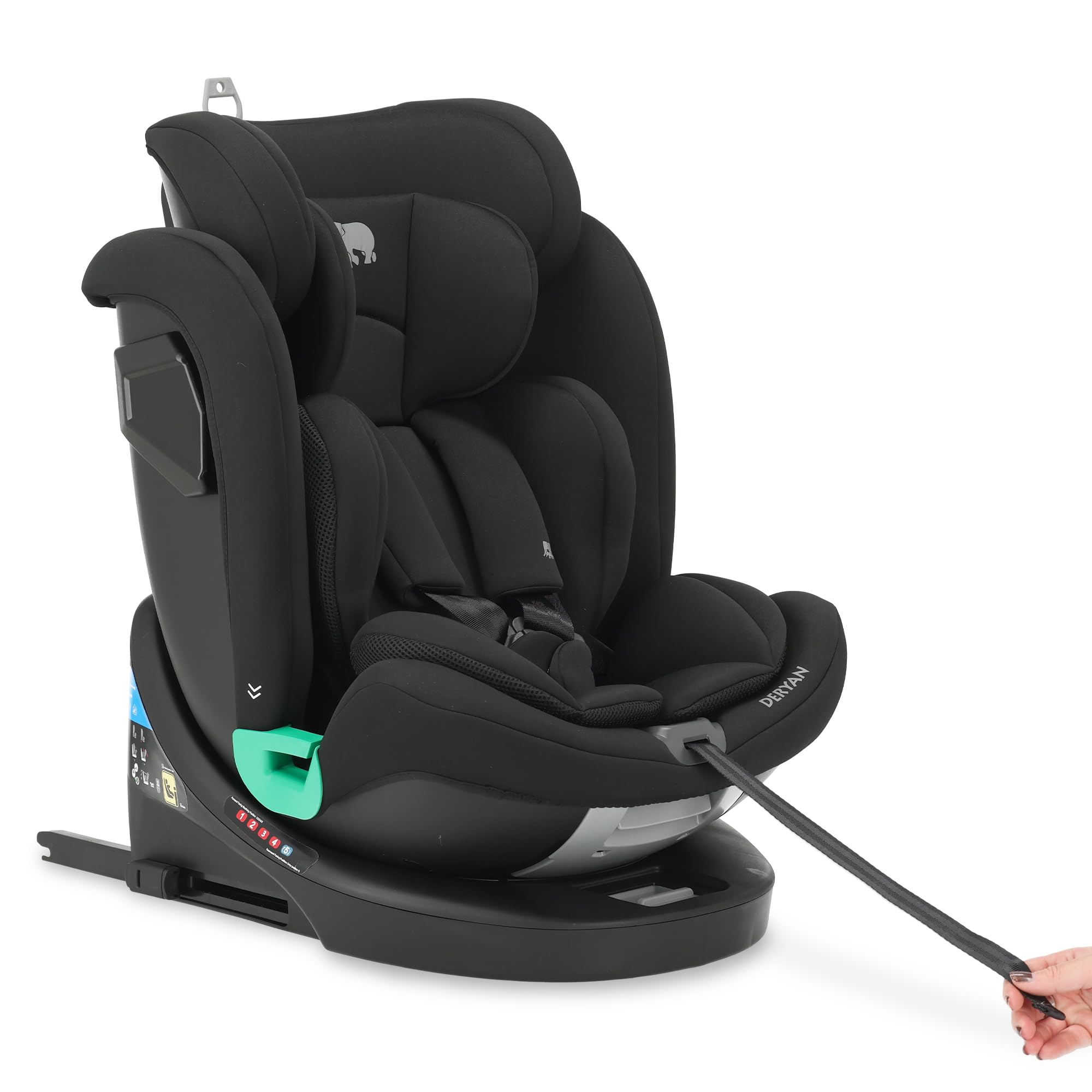 Silla de coche para niños Deryan Colin 360° i-Size (40-150 cm), 0-12 años, 0-36 kg, Montaje con isofix de seguridad, reposacabezas y respaldo ajustables, R129 (Negro)