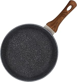 AEX Non-Stick Copper Frying Pan with Wooden Handles | Suitable for Induction, Electric and Gas Hobs | Stone Frying Pan | Anti-Scratch Pans (20 Cm Without Lid)