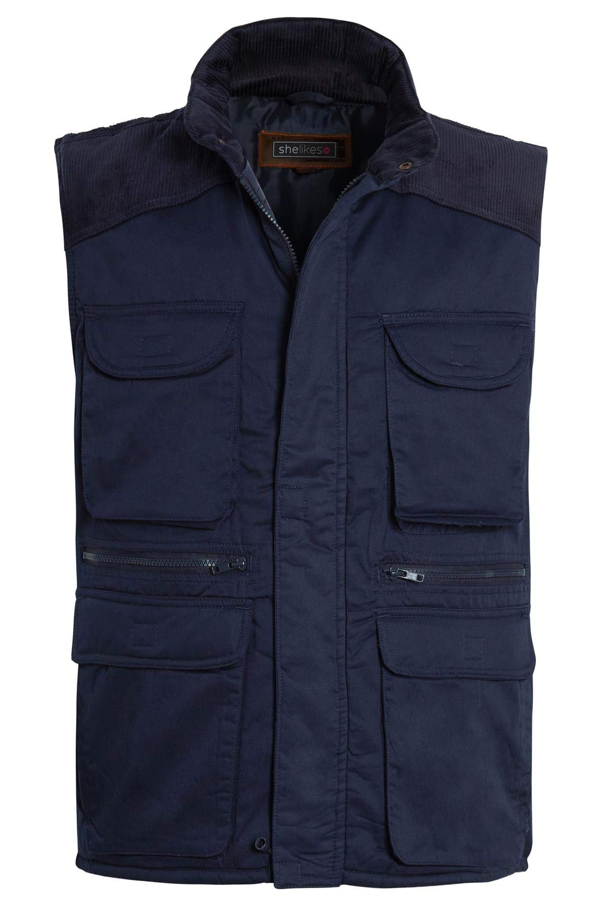 shelikes Men Gilet Body Warmer Multi Pockets Jacket Sleeveless Safari Vest Hiking Waistcoat