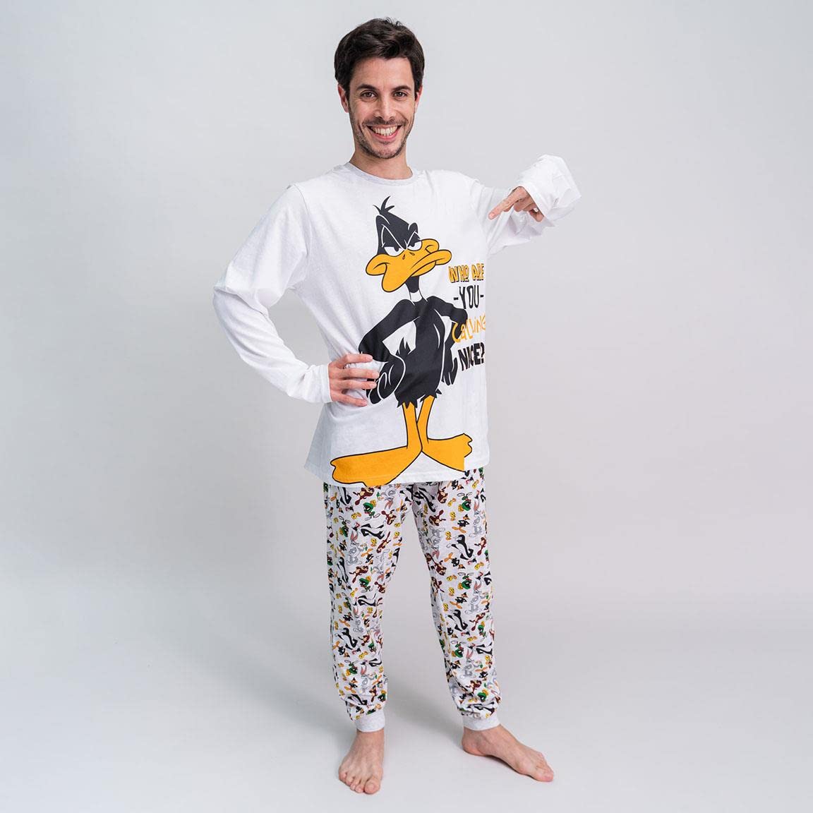 CERDÁ LIFE'S LITTLE MOMENTS Pijama Familiar a Juego de Invierno Pato Lucas 100% de Algodón con Camiseta Manga Pantalon Largo, Blanco, L para Hombre, 2900000194_T4L-C53