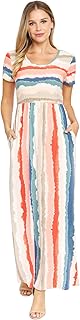Sponsored Ad - Eloges Summer Short Sleeve Floral Tie Dye Multi Stripe Plus Casual Long Maxi Dress with Pockets