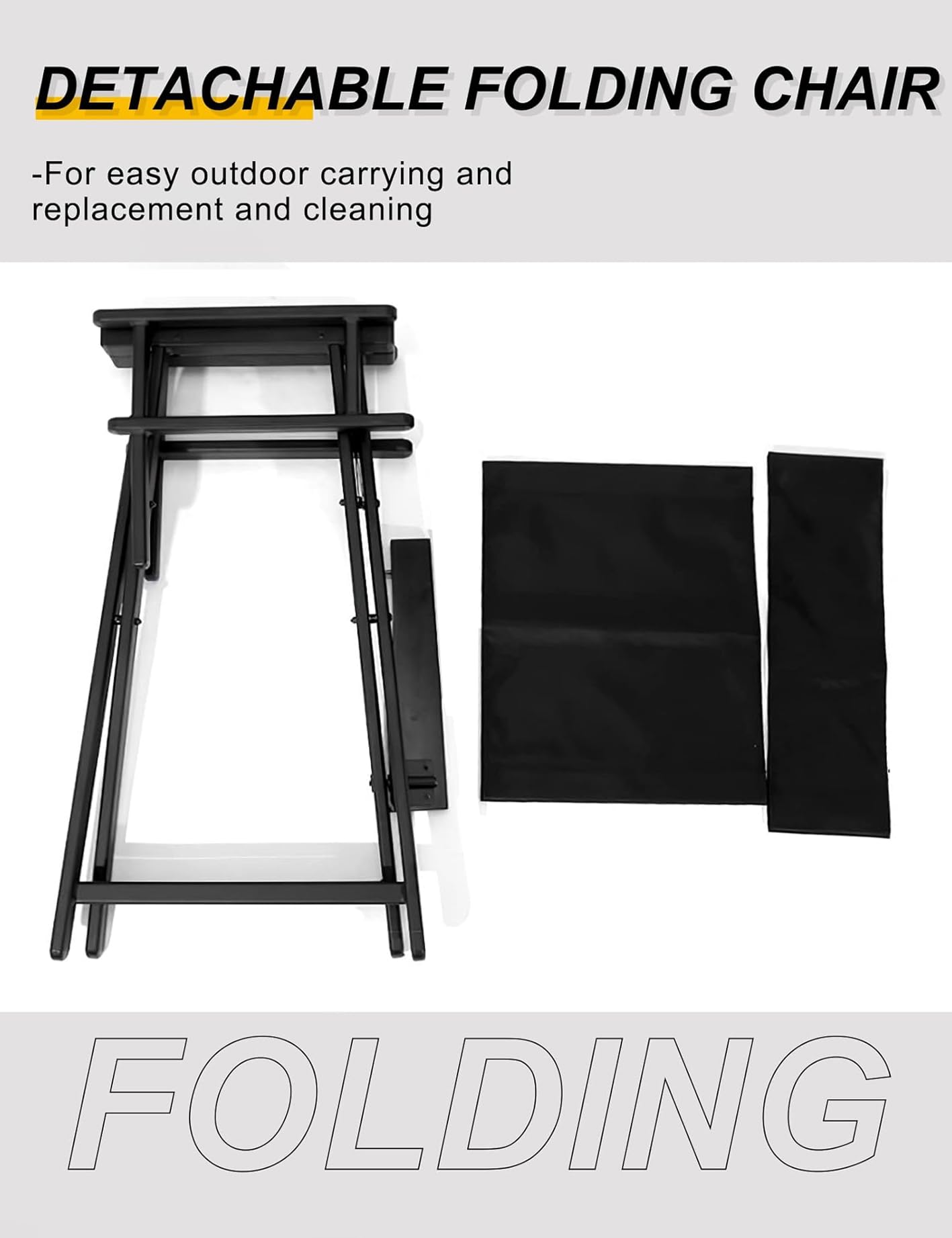 MEISHDIA Lightweight alloy Folding Directors Chair - Portable and Sturdy Makeup Artist Chair, 120kg Load-Bearing Capacity (Black)