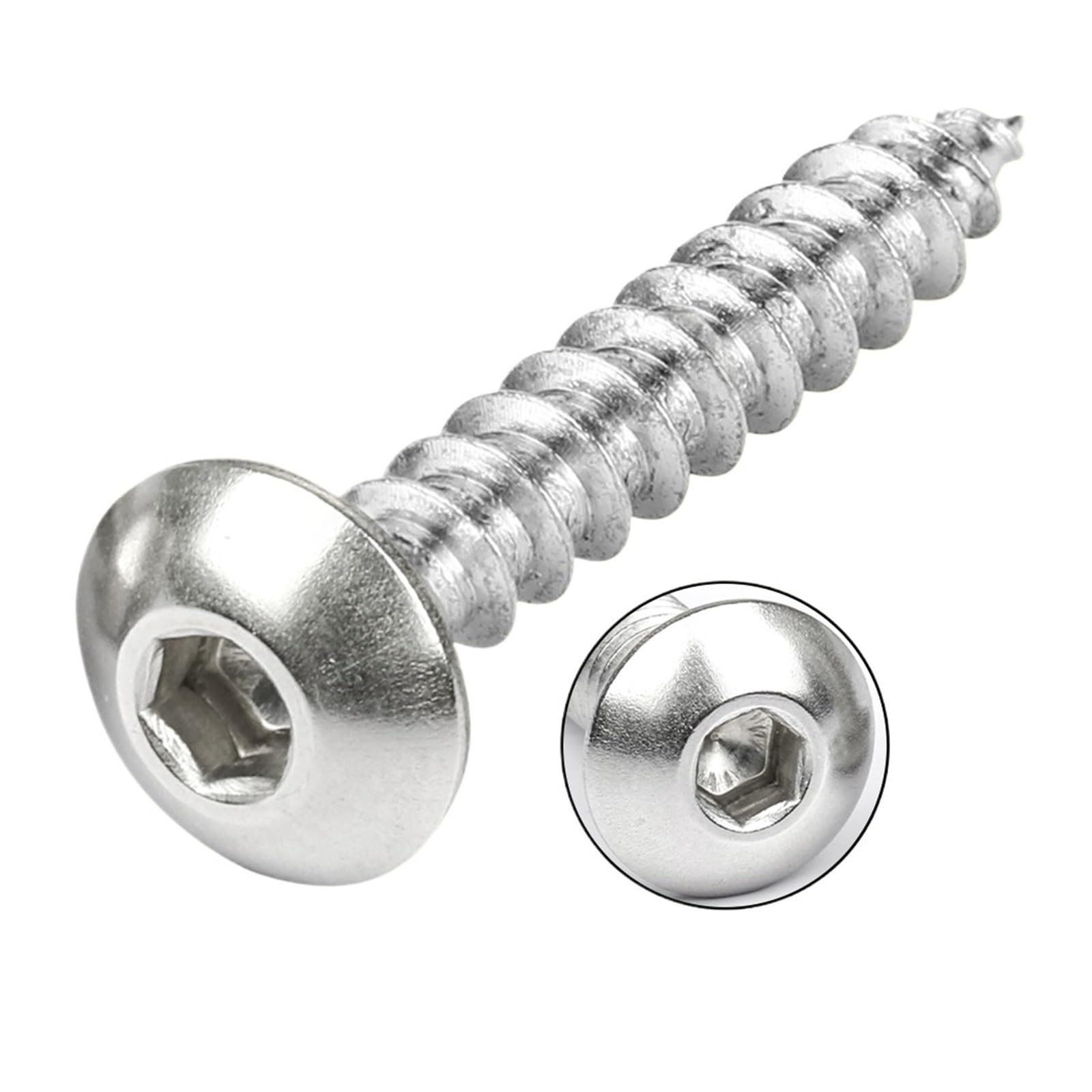 BTYQKZVPM Pan Head Self Tapping Screws, 304 Stainless Steel Self Tapping Screws Button Head Hex Socket(6MM,M2.3 50PC)