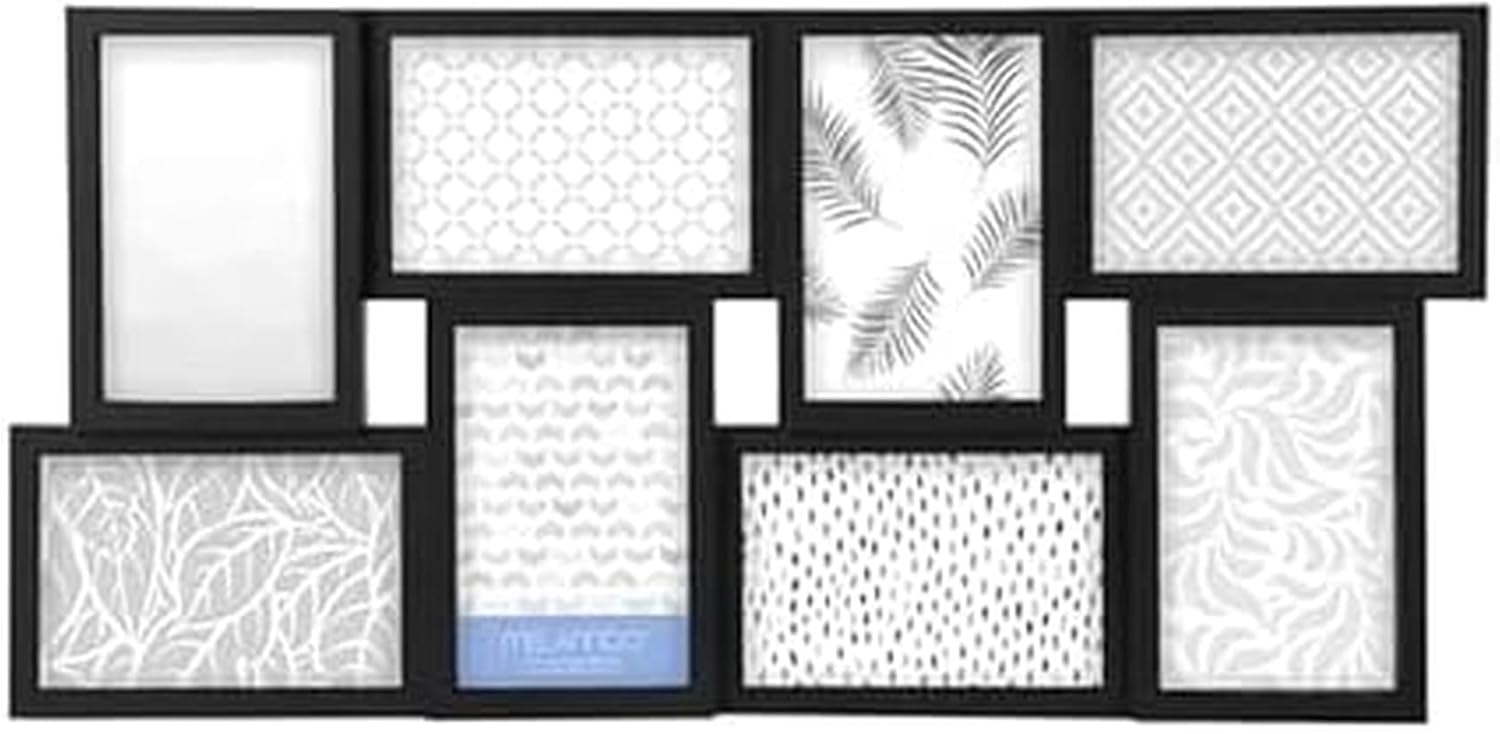 Melannco 24 x 12 Inch 8 Opening Photo Collage Frame, Displays Four 4x6 and Four 6x4 Inch Photos, Black 8 Opening Black