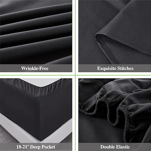 Miniatura 4 de ILAVANDE Juego de sábanas de 4 piezas de microfibra súper suave de lujo de hotel de microfibra de lujo súper suave de la serie 1800, sin arrugas y