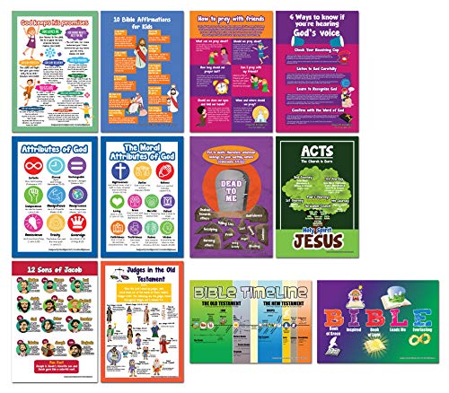 NewEights Bible Knowledge Series 5 Learning Posters (12-Pack) â€“ Home Schooling Early Educational Charts for Kids, Boys, Girls â€“ Premium Teaching Tool Set for Daycares, Home Tutorials â€“ Bulk Essentials