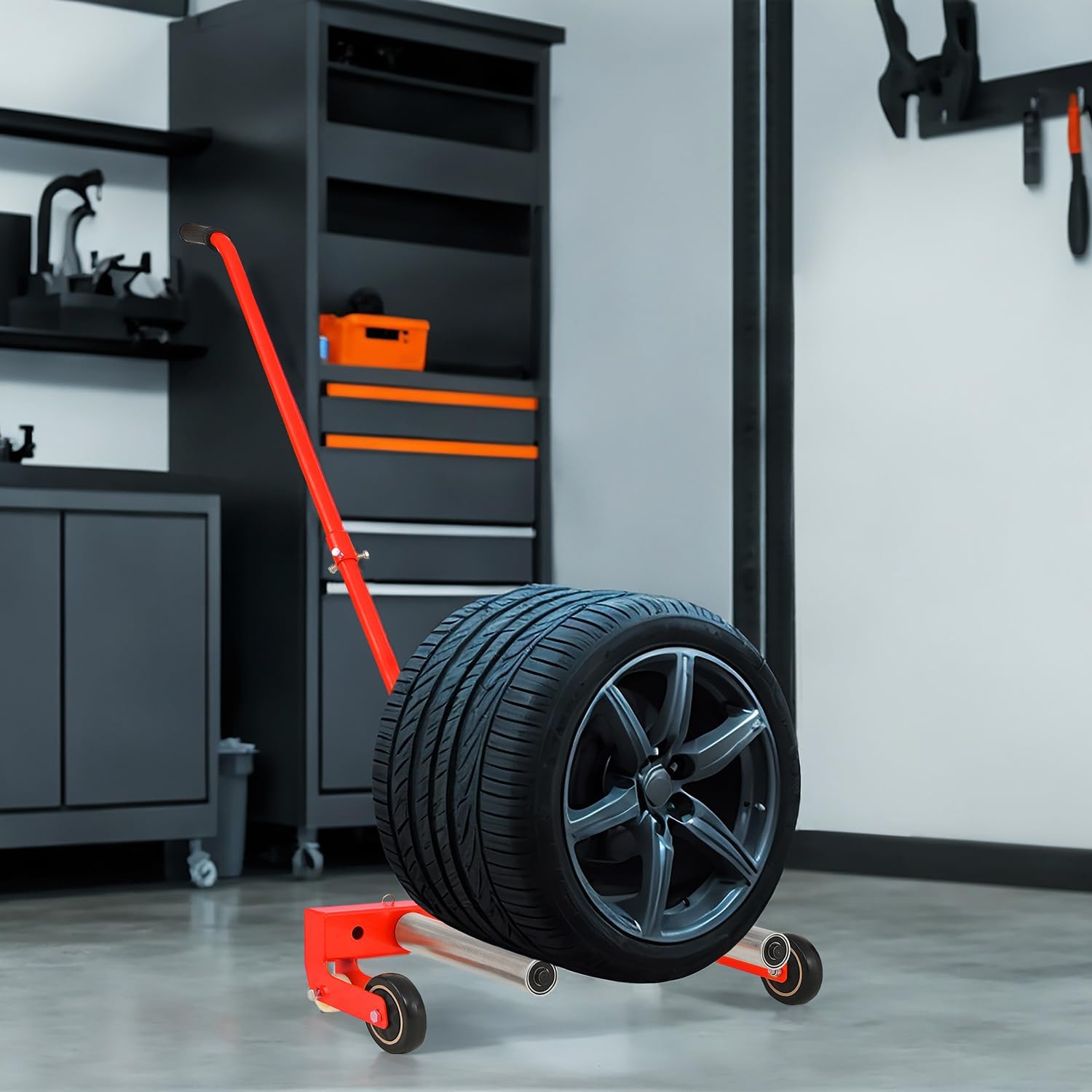 Tire Dolly for Changing Tires, Adjustable Wheel Dolly with Dual Rollers, One-Person Tire Installation Tool for Car, SUV & Light Truck Tires up to 31.5", 330 LBS Capacity, Tire Mounting Dolly
